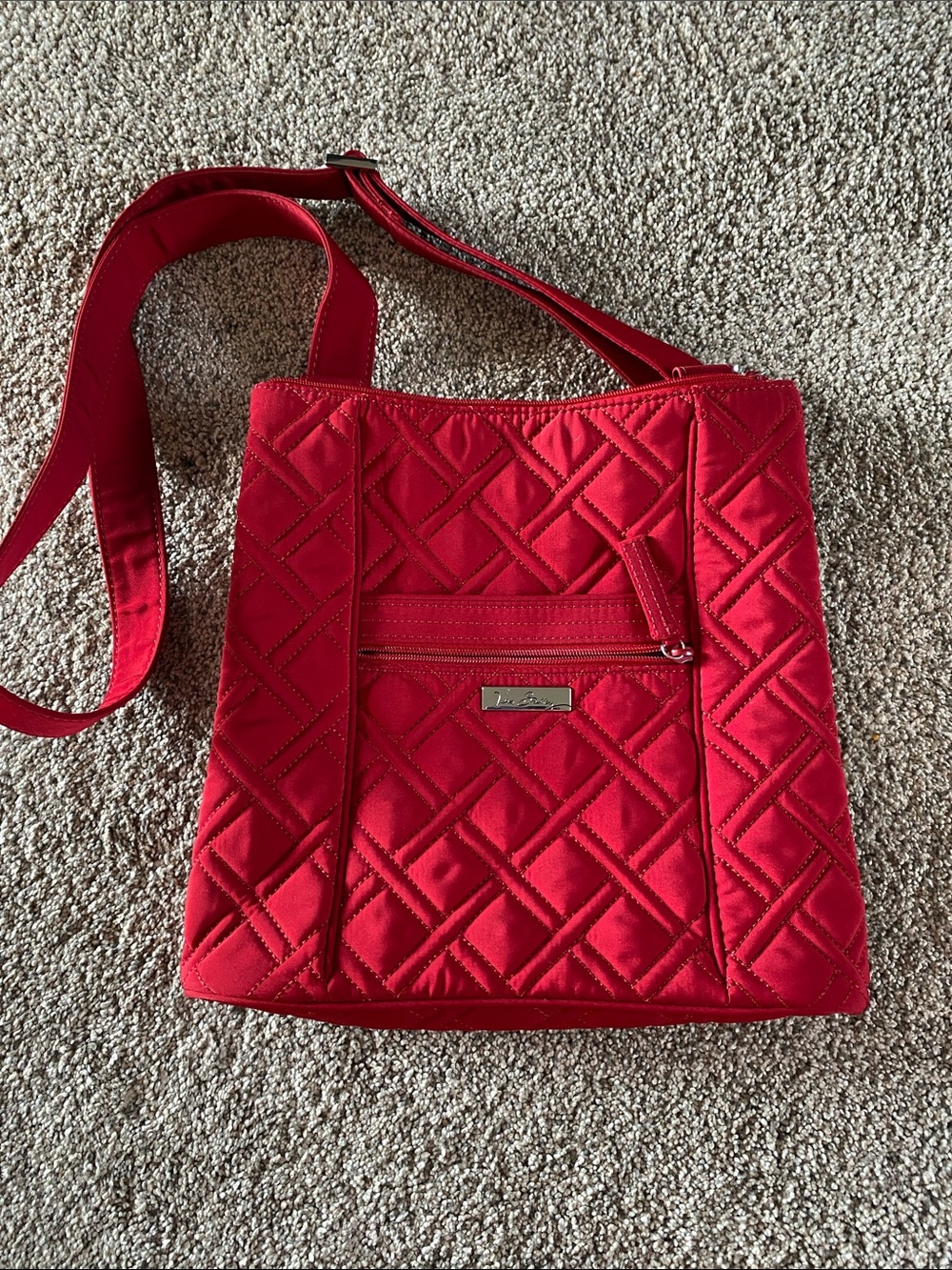Vera Bradley Quilted Red Crossbody Bag 10.5 in x 11 in